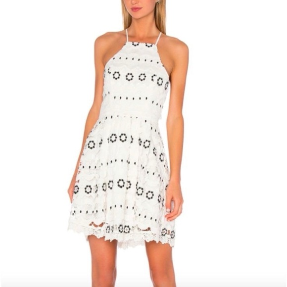 Lovers + Friends Forget Me Not White Black Floral Crochet Mini Dress Size Small - Picture 1 of 10